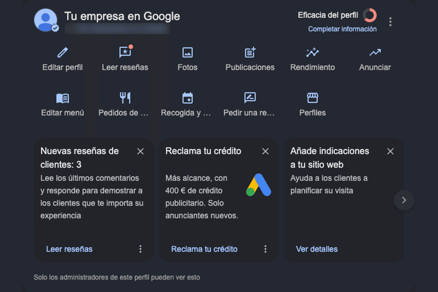 Captura del panel de Google Business Profile junto al titular del artículo