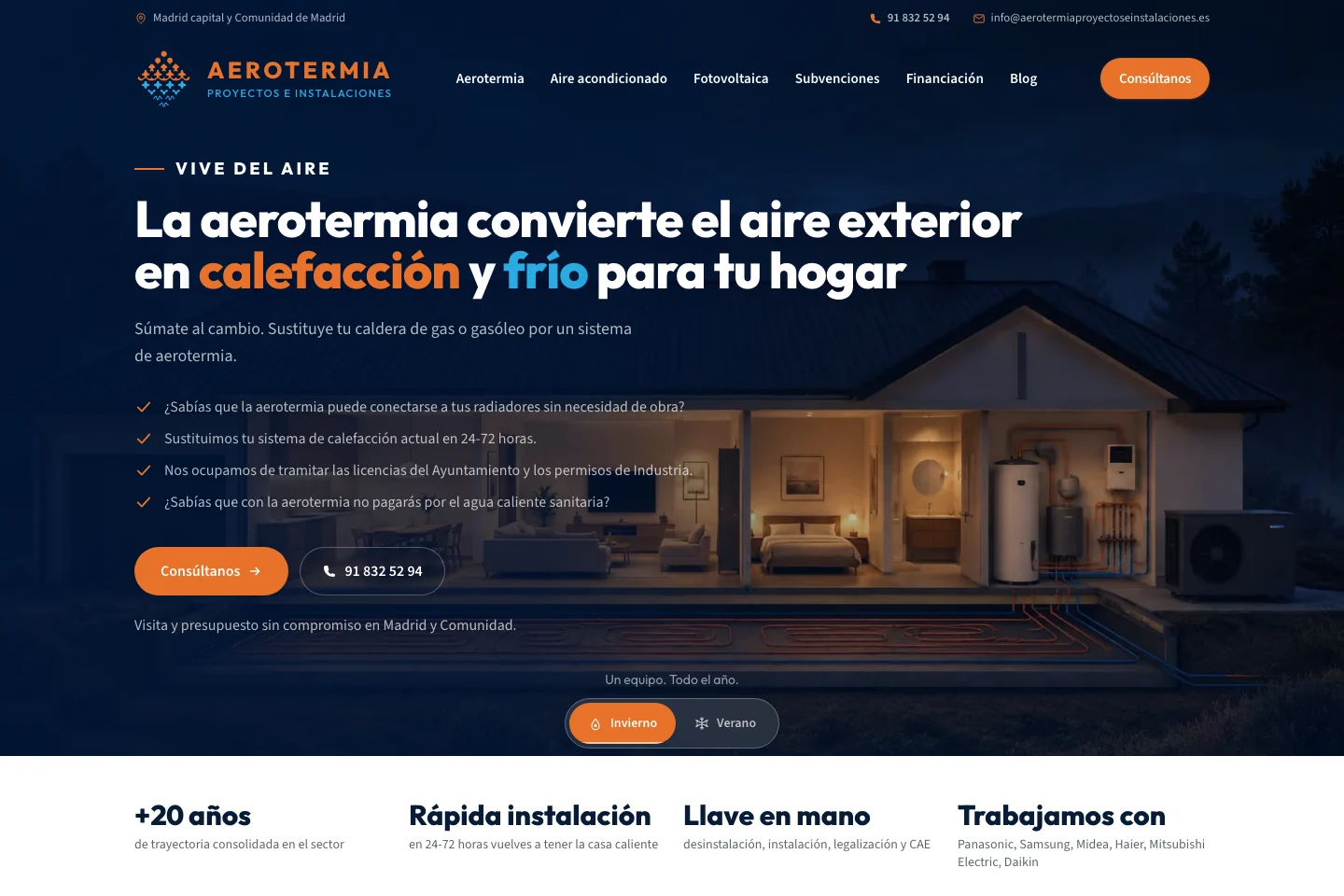 Web de Aerotermia Proyectos e Instalaciones en su versión de escritorio